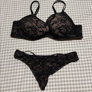 Victoria's Secret Black Floral Lace Bra and thong size medium